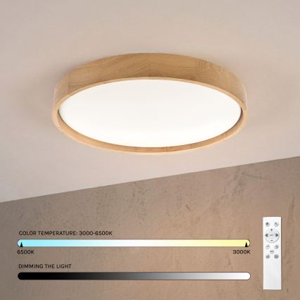 Brilagi - Plafonnier LED dimmable MANAROLA REMOTE LED/36W/230V 3000-6500K Ø 51 cm chêne + télécommande