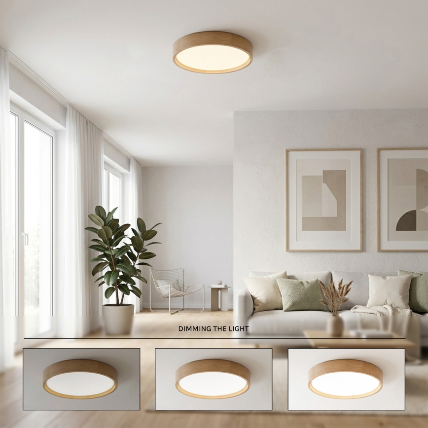 Brilagi - Plafonnier LED dimmable MANAROLA SMART LED/24W/230V 3000-6000K Wi-Fi Tuya Beacon Ø 41 cm chêne + télécommande