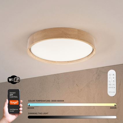Brilagi - Plafonnier LED dimmable MANAROLA SMART LED/24W/230V 3000-6000K Wi-Fi Tuya Beacon Ø 41 cm chêne + télécommande