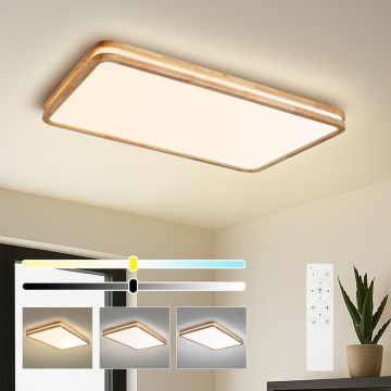 Brilagi - Plafonnier LED dimmable MOLINA SQUARE LED/128W/230V 3000-6000K chêne 90x60 cm + télécommande