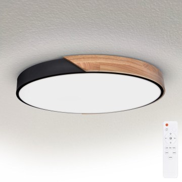 Brilagi - Plafonnier LED dimmable PILANA 72 W 230 V 3000–6500 K chêne/noir Ø 80 cm + télécommande