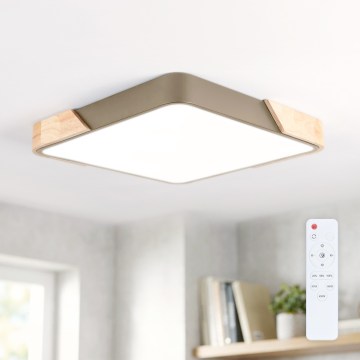 BRILAGI - Plafonnier LED dimmable PILANA SQUARE LED/48W/230V 3000-6500K chêne/beige 42x42 cm + télécommande