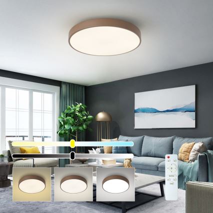 Brilagi - Plafonnier LED dimmable POOL LED/60W/230V 3000-6000K Ø 50 cm marron + télécommande