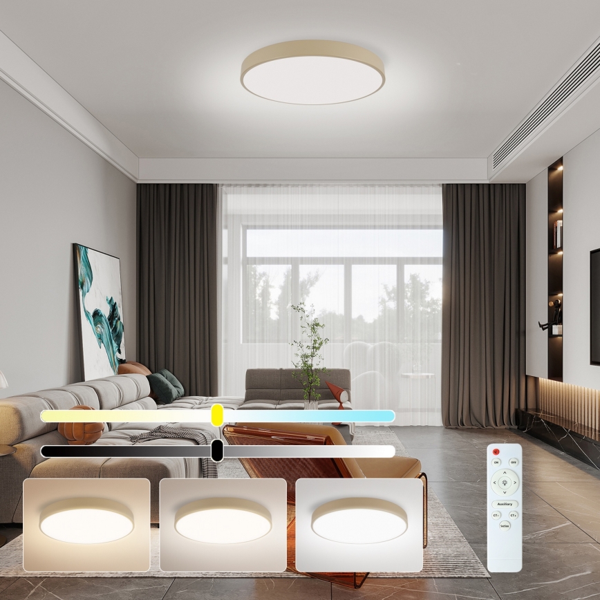 Brilagi - Plafonnier LED dimmable POOL LED/60W/230V 3000-6000K diamètre 50 cm beige + télécommande