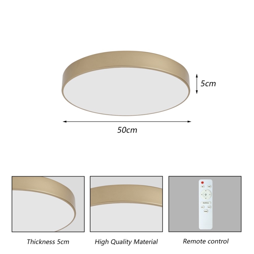 Brilagi - Plafonnier LED dimmable POOL LED/60W/230V 3000-6000K Ø 50 cm doré + télécommande
