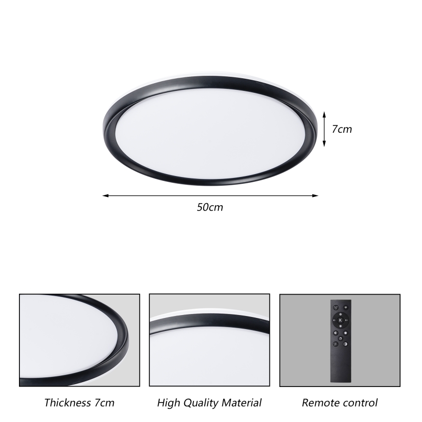 Brilagi - Plafonnier LED dimmable RIVO LED/72W/230V 3000–6000K noir Ø 50 cm + télécommande