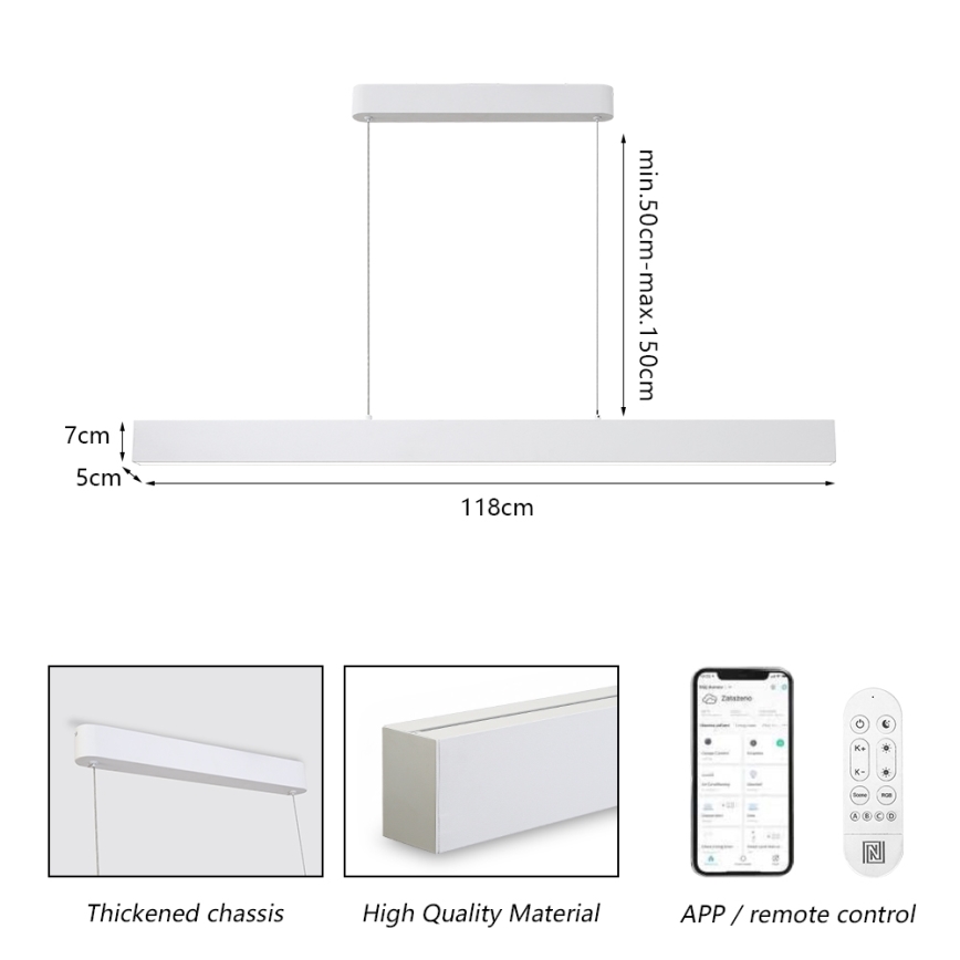 Brilagi - Suspension LED dimmable sur câble SLEEKLINE SMART LED/40W/230V 3000-6000K Wi-Fi Tuya blanche + télécommande