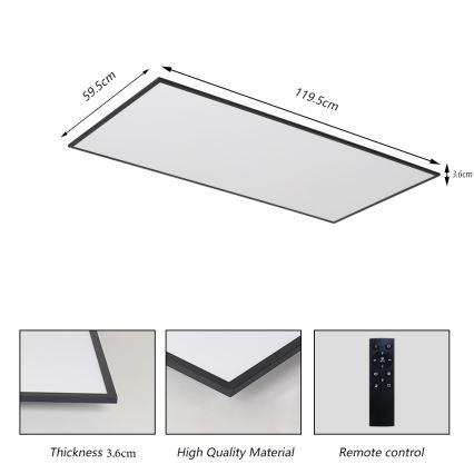 Brilagi - Plafonnier LED dimmable SLIMFRAME LED/80W/230V 120x60 cm 3000-6000K noir + télécommande