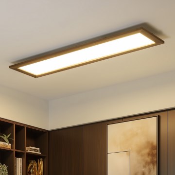 Brilagi - Plafonnier LED dimmable SLIMFRAME WOOD LED/58W/230V 124x34 cm 3000-6000K brun foncé + télécommande