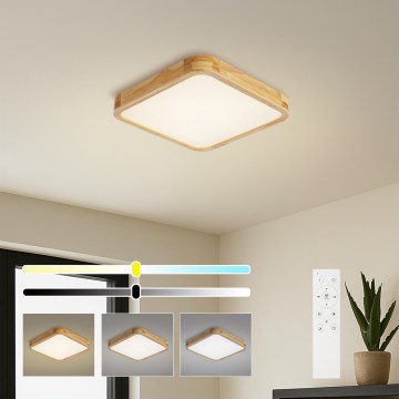 Brilagi - Plafonnier LED dimmable WOODLINE SQUARE LED/48W/230V 3000-6000K chêne 40x40 cm + télécommande