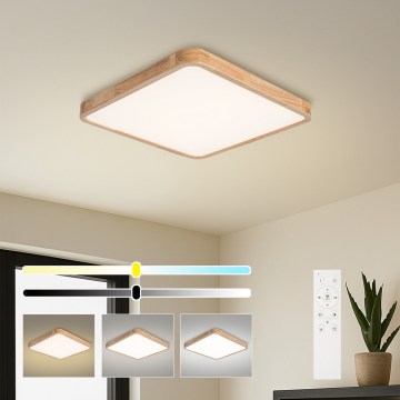 Brilagi - Plafonnier LED dimmable WOODLINE SQUARE LED/80W/230V 3000-6000K chêne 60x60 cm + télécommande