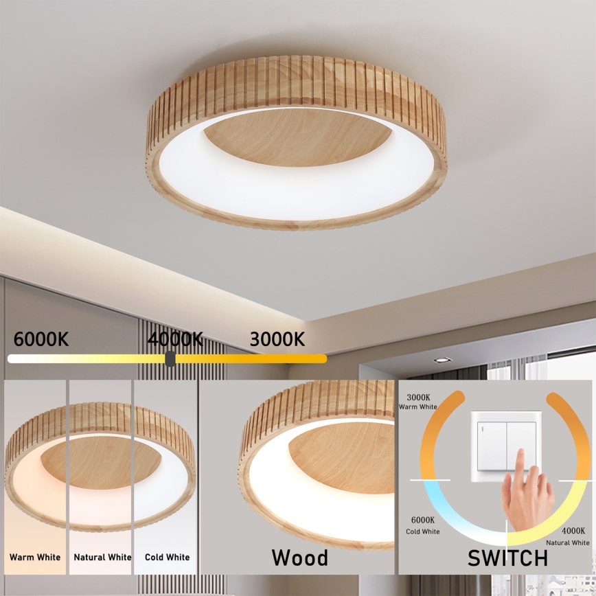 Brilagi - Plafonnier LED FALCON WOOD MODERN LED/30W/230V 3000/4000/6000K Ø 45 cm bois
