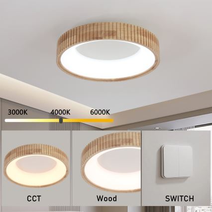 Brilagi - Plafonnier LED FALCON WOOD MODERN LED/30W/230V 3000/4000/6000 K Ø 45 cm en bois