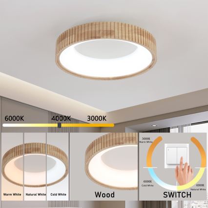 Brilagi - Plafonnier LED FALCON WOOD MODERN LED/30W/230V 3000/4000/6000 K Ø 45 cm en bois