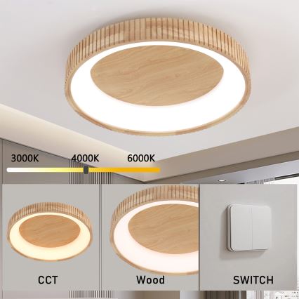 Brilagi - Plafonnier LED FALCON WOOD MODERN LED/40W/230V 3000/4000/6000K Ø 60 cm bois