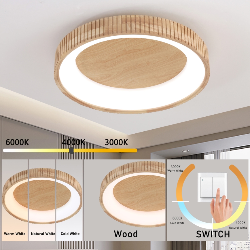 Brilagi - Plafonnier LED FALCON WOOD MODERN LED/40W/230V 3000/4000/6000K Ø 60 cm bois