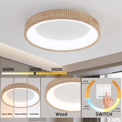 Brilagi - Plafonnier LED FALCON WOOD MODERN LED/40W/230V 3000/4000/6000K Ø 60 cm bois