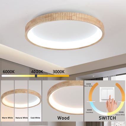 Brilagi - Plafonnier LED FALCON WOOD MODERN LED/60W/230V 3000/4000/6000K Ø 80 cm bois