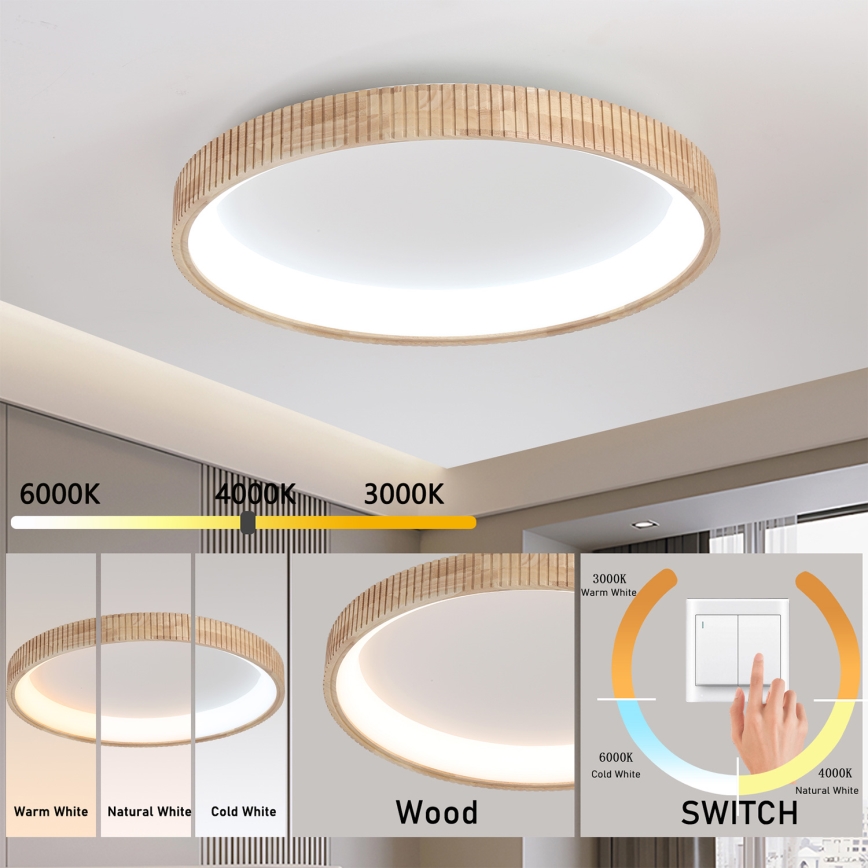 Brilagi - Plafonnier LED FALCON WOOD MODERN LED/60W/230V 3000/4000/6000K Ø 80 cm bois