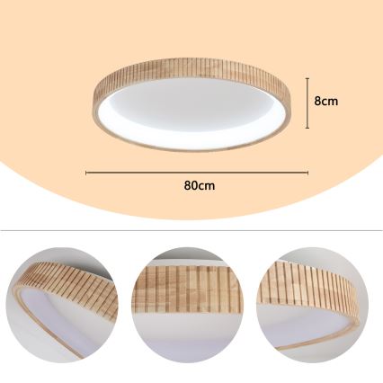 Brilagi - Plafonnier LED FALCON WOOD MODERN LED/60W/230V 3000/4000/6000K Ø 80 cm bois