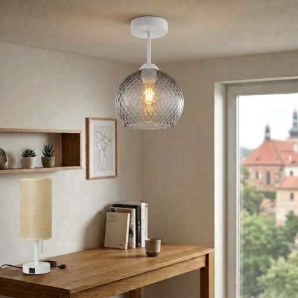 BRILAGI - Plafonnier LED RETRO GLASS 1xE27/60W/230V Ø 25 cm blanc/gris fumé