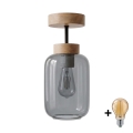BRILAGI - Plafonnier LED monté en surface RETRO GLASS 1xE27/60W/230V Ø 14 cm chêne/gris fumé
