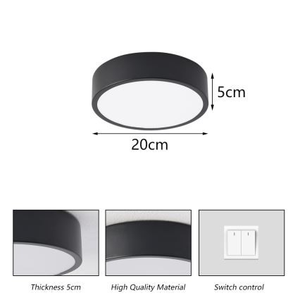 Brilagi - Plafonnier LED POOL LED/18W/230V 3000/4000/6000K Ø 20 cm noir