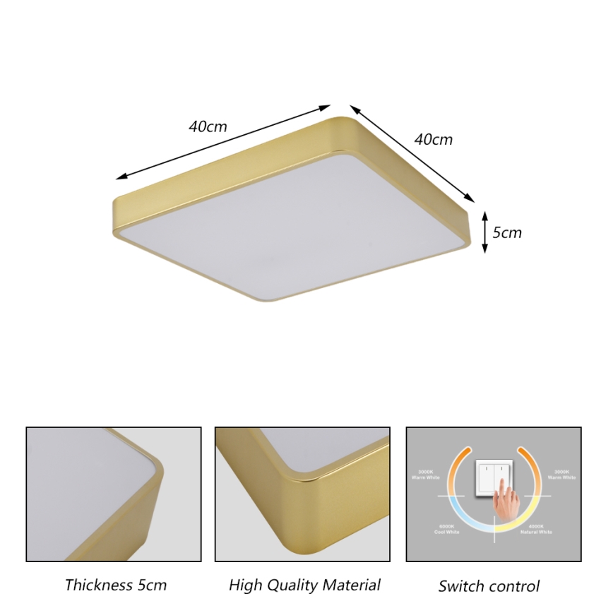 Brilagi - Plafonnier LED POOL LED/36W/230V 3000/4000/6000K 40x40 cm doré