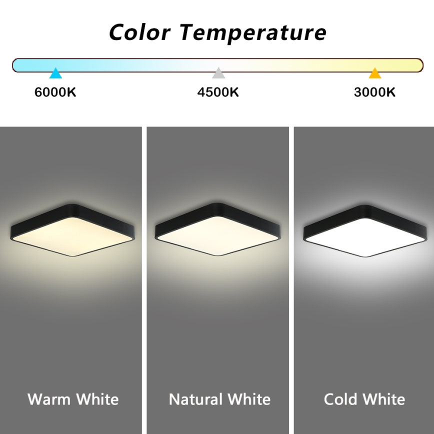 Brilagi - Plafonnier LED POOL SQUARE LED/36W/230V 3000/4500/6000K 40x40 cm noir