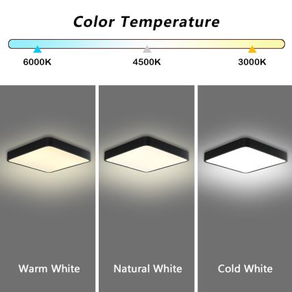 Brilagi - Plafonnier LED POOL SQUARE LED/48W/230V 3000/4500/6000K 50x50 cm noir