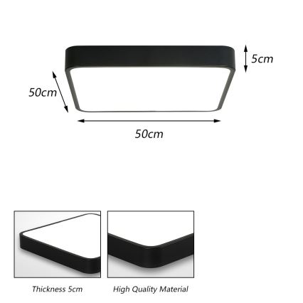 Brilagi - Plafonnier LED POOL SQUARE LED/48W/230V 3000/4500/6000K 50x50 cm noir