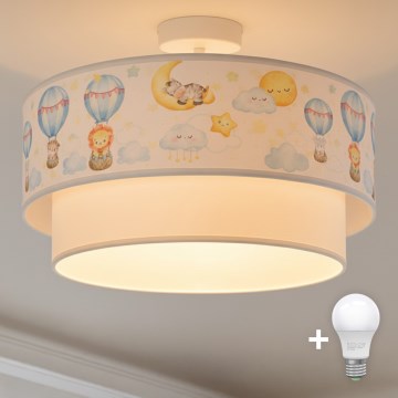 Brilagi - Plafonnier LED pour chambre d'enfant BOBO, montage en surface, 1xE27/10W/230V, Ø 40 cm, blanc/beige/à motifs d'animaux