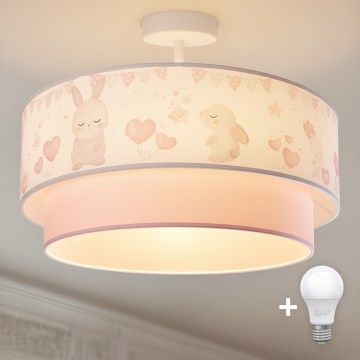 Brilagi - Plafonnier LED pour enfant BOBO 1xE27/60W/230V Ø 40 cm crème/rose/lapins