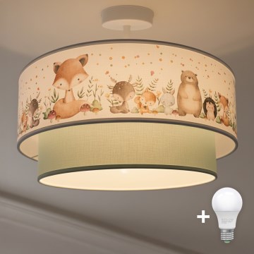 Brilagi - Plafonnier LED pour enfant BOBO, montage en surface, 1xE27/10W/230V, Ø 40 cm, blanc/vert à motifs d'animaux