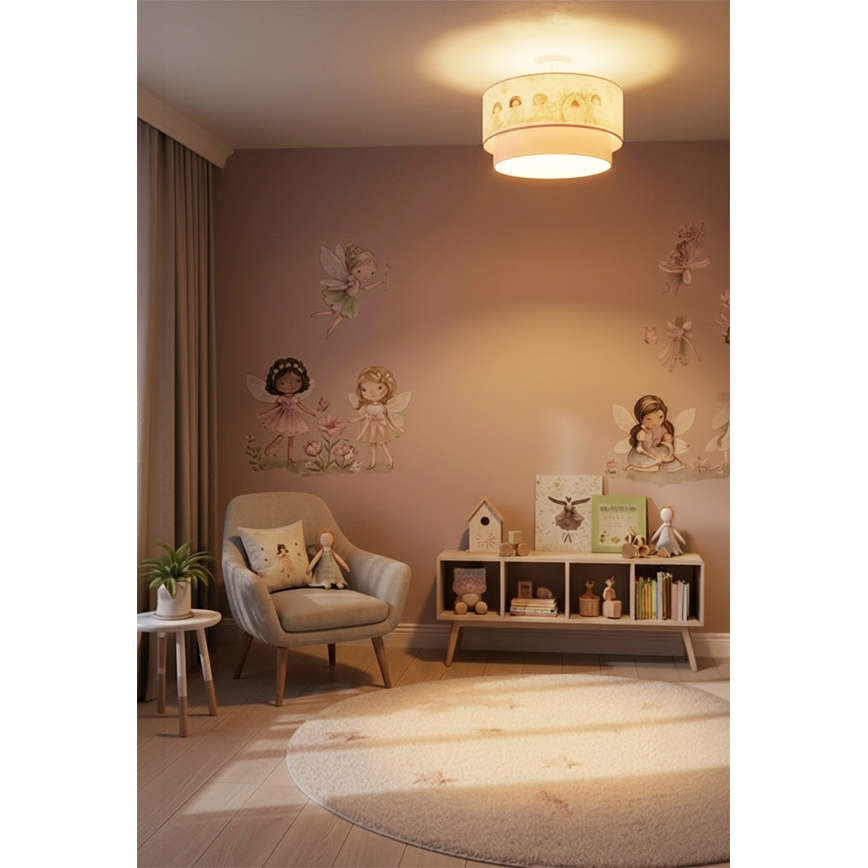 Brilagi - Plafonnier LED pour enfants à montage en saillie BOBO 1xE27/10W/230V Ø 40 cm rose / fées