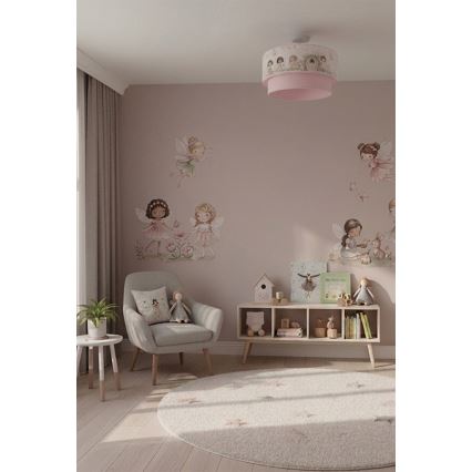 Brilagi - Plafonnier LED pour enfants à montage en saillie BOBO 1xE27/10W/230V Ø 40 cm rose / fées