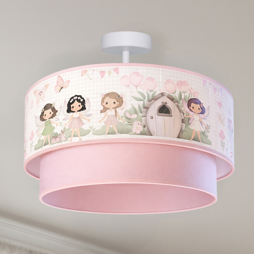 Brilagi - Plafonnier LED pour enfants à montage en saillie BOBO 1xE27/60W/230V Ø 40 cm rose / fées