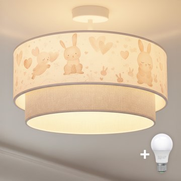 Brilagi - Plafonnier LED pour enfants BOBO 1xE27/10W/230V Ø 40 cm crème/gris/motifs lapins