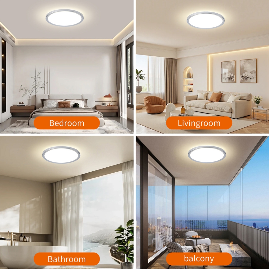 Brilagi - Plafonnier LED ultra-plat pour salle de bains 24W/230V Ø 42 cm argenté IP54