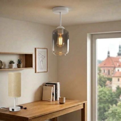 BRILAGI - Plafonnier LED RETRO GLASS 1xE27/60W/230V Ø 14 cm blanc/gris fumé