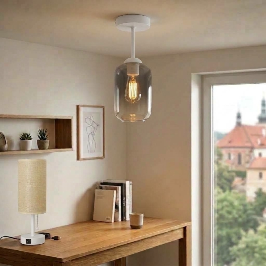 BRILAGI - Plafonnier LED RETRO GLASS 1xE27/60W/230V Ø 14 cm blanc/gris fumé