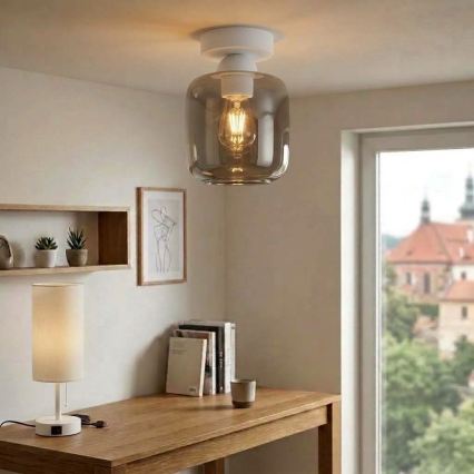 BRILAGI - Plafonnier LED RETRO GLASS 1xE27/60W/230V Ø 14 cm blanc/gris fumé