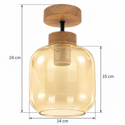 BRILAGI - LED plafonnier RETRO GLASS 1xE27/60W/230V Ø 14 cm chêne/beige fumé