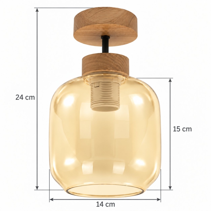 BRILAGI - LED plafonnier RETRO GLASS 1xE27/60W/230V Ø 14 cm chêne/beige fumé