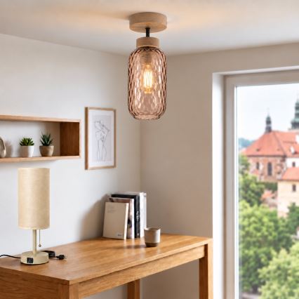 BRILAGI - Plafonnier LED RETRO GLASS 1xE27/60W/230V Ø 14 cm chêne/brun fumé