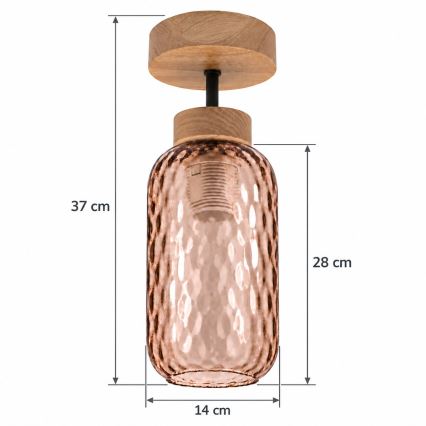 BRILAGI - Plafonnier LED RETRO GLASS 1xE27/60W/230V Ø 14 cm chêne/brun fumé