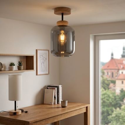 BRILAGI - Plafonnier LED monté en surface RETRO GLASS 1xE27/60W/230V Ø 14 cm chêne/gris fumé