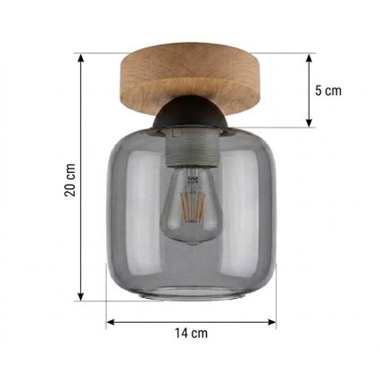 BRILAGI - Plafonnier LED RETRO GLASS 1xE27/60W/230V Ø 14 cm chêne/gris fumé