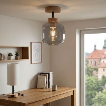 BRILAGI - Plafonnier LED RETRO GLASS 1xE27/60W/230V Ø 14 cm chêne/gris fumé