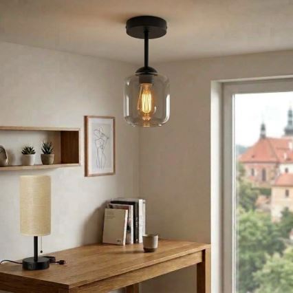 BRILAGI - Plafonnier LED à montage en surface RETRO GLASS 1xE27/60W/230V Ø 14 cm noir/gris fumé